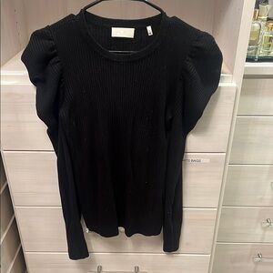 7 For All Mankind - Long Sleeve Puff Shoulder Crewneck in Black - Size S